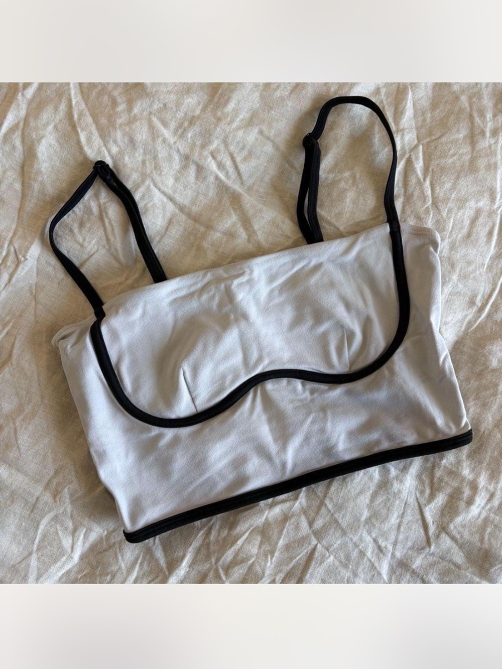 Alo Yoga White Cropped Tank Top with Black Trim